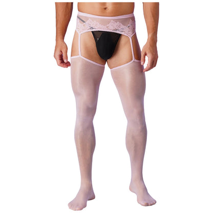 Mens Sexy Cutout Crotchless Pantyhose Floral Lace Exotic Socks Leggings One-Piece Garter Stockings Gay Male Sissy Underwear luvshop24