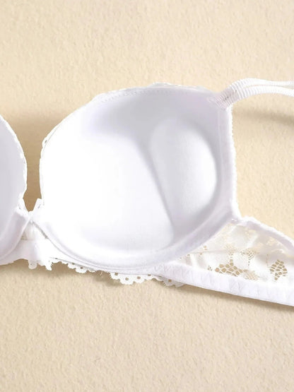 1 Set Elegant Erotic Lace Embroidery Breathable Fabric Lingeries : Push-Up Bra, Low Waist Sheer Panty - Ultimate Valentine's Day luvshop24