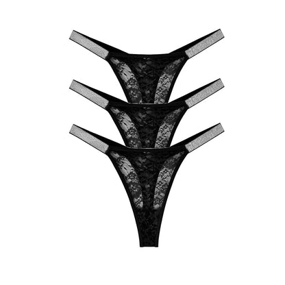 3pcs Sexy Thongs Lace Women Underwear Perspective Floral Panties Low Rise Two Shiny Belts G-string Comfortable Intimate Lingerie luvshop24
