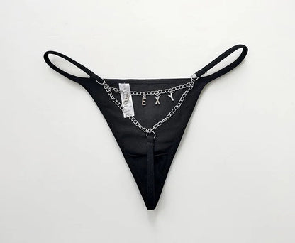 Metal Chain Hot Sexy Women Panties Cotton G String Girls Briefs Letter Thong Erotic Female Underwear Low Waist Intimates luvshop24