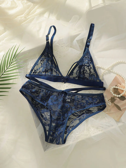 Women's Ultra-thin Lace Lingerie Two-piece Floral Lingerie Sexy Lingerie No Steel Hoop Push Up Bra A322 luvshop24