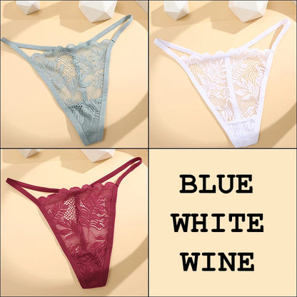 3Pcs Lace Thong For Women Low Rise Soft Intimates Lingerie Sexy Panties 6 Solid Color Ladies Comfortable Underpants Girls Panty luvshop24