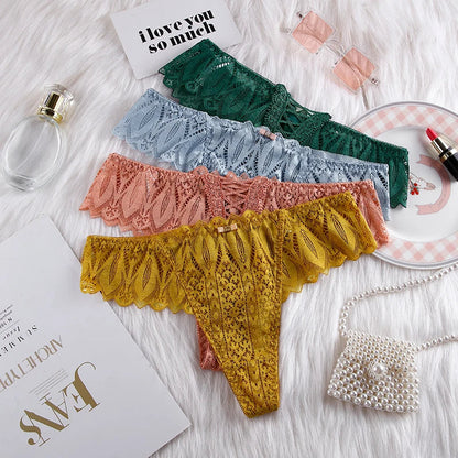 Hollow Out Lace Sexy Girls G String Panties Women Briefs Transparent Thong Thin Underwear Female Low Waist Lingerie Size S-XL luvshop24