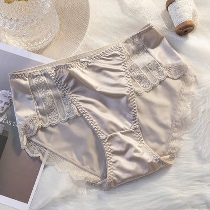 2Pcs Lingerie Underwear Lace Briefs Women Ultra-thin Bow Stain Silk Panties Cotton Crotch Mid Waist Mesh Seamless Briefs Girl luvshop24