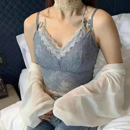 Lace Bra Women Tops Floral Lace Tanks Top Sexy Lingerie Bralette Wirefree Underwear Adjust Strap Removable Pads Camisoles luvshop24