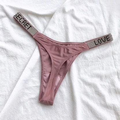 5Pcs Low Waist Sexy Panties Women Thongs Rhinestones Letter Diamonds G-string Sports Thong Shorts Briefs T-back Size S-XL luvshop24