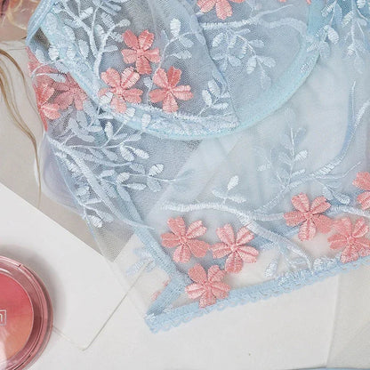 Lace Floral Embroidery See Through Bra and Panties Set for Women Underwear Sexy Lingerie Female 2 Pieces Bra Brief Sets luvshop24