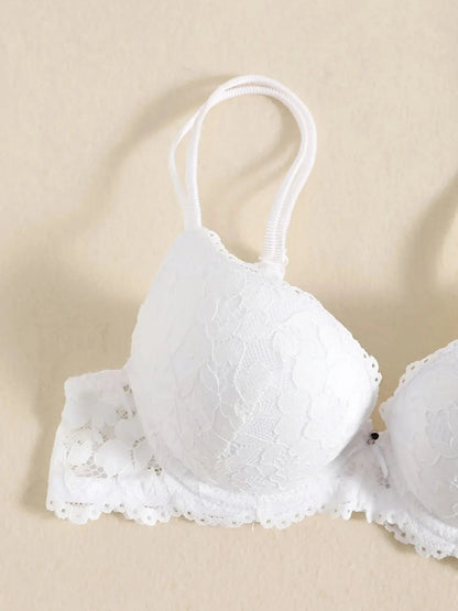 1 Set Elegant Erotic Lace Embroidery Breathable Fabric Lingeries : Push-Up Bra, Low Waist Sheer Panty - Ultimate Valentine's Day luvshop24