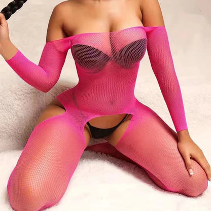 Female Crotchless Sexy Lingerie Fishing Net Women's Pantyhose Hollow Mesh See-Through Tights Fishnet Stockings Erotic Costumes luvshop24