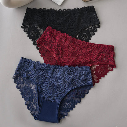 3PCS/Set Luxury Floral Embroidery Lace Panties Women Briefs Sexy Hollow Lingerie Female Underwear Ladies Breathable Underpants luvshop24