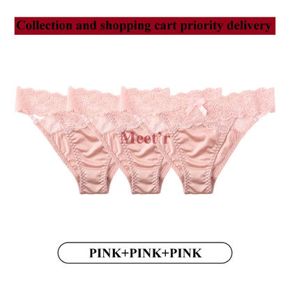 Meet'r 3Pcs/lot Women Sexy Lace Panties Low-waist Underwear Female G String Breathable Hollow out Lingerie Temptation Intimates luvshop24