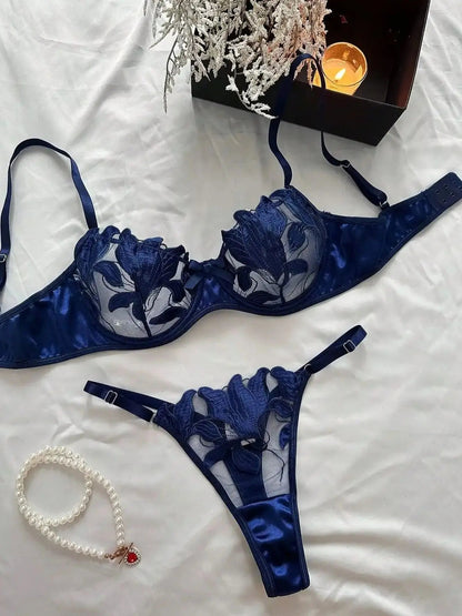 2025 Lace Sexy Erotic Floral Embroidery Lingerie Set For Women Sensual Erotic Sexy 2-Piece Bra + Panty Underwear Set luvshop24