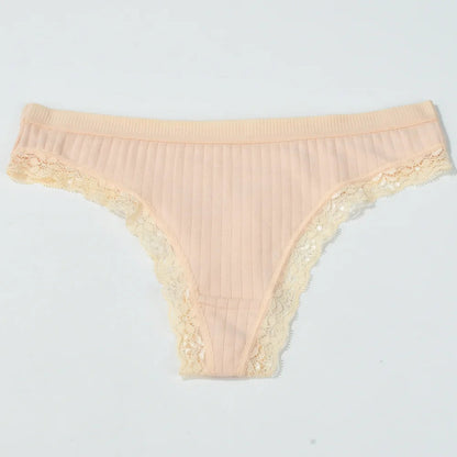 3pcs Cotton Women's Thong Panties Breathable Low Waist Seamless Underwear Sexy Female Lady Comfortable Solid Color Lace G-String luvshop24