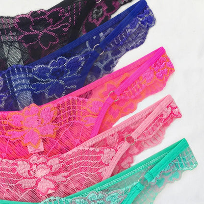 5pcs Lace Ladies G-string Perspective Floral Panties Low Waist Sexy Female Thongs Comfortable Breathable Intimate Lingerie Set luvshop24