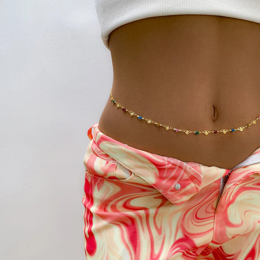 Summer Accessories Versatile Colorful Oil Drop Beads Chain Body Chain Bohemian Geometric Love Waist Chain Body Chains for Woman luvshop24