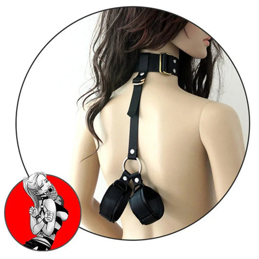 Behind Back Hand Cuffs Slave Collar BDSM Bondage Restraints Mouth Gag Harness For Women Bondage Gear Erotic Toys For Couples luvshop24