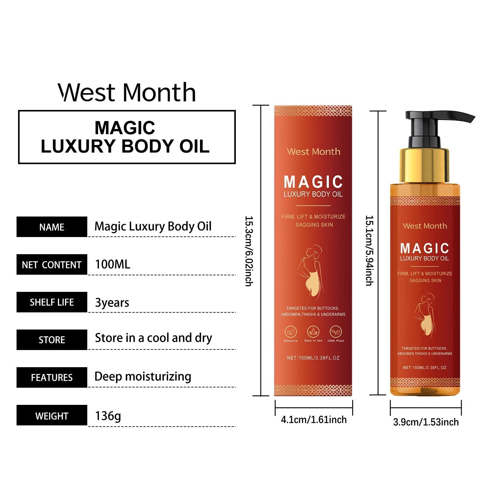WEST MONTH Magic Luxury Body Oil for Glowing Skin Moisturizing Dry Skin Tightening Firming Chest Thighs Anti-Wrinkle Body Lotion luvshop24