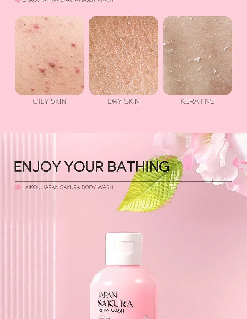 LAIKOU Sakura Shower Gel Long Moisturizing Smooth Long Lasting Fragrance Gentle Foam Body Cleansing Bath Product 100ml luvshop24