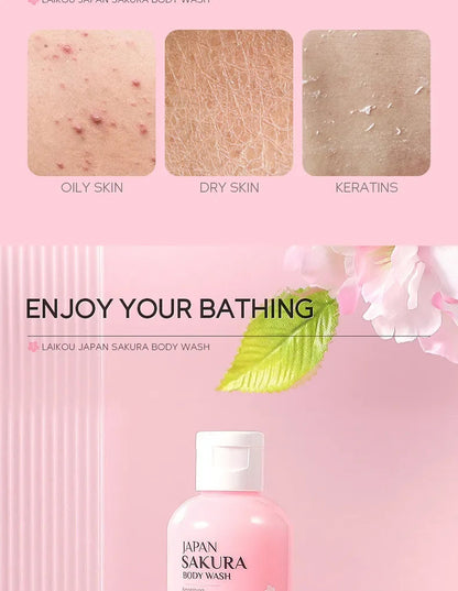 LAIKOU Sakura Shower Gel Long Moisturizing Smooth Long Lasting Fragrance Gentle Foam Body Cleansing Bath Product 100ml luvshop24
