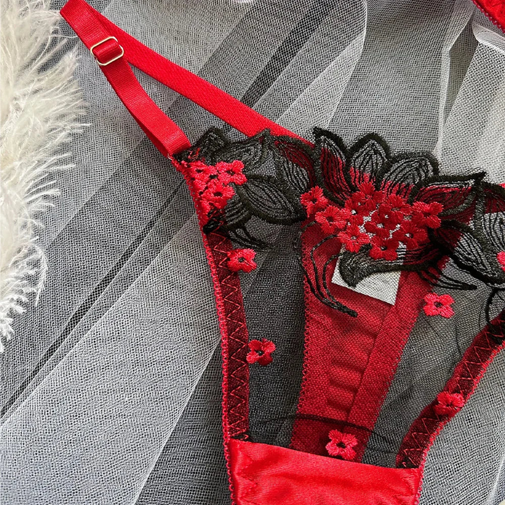 Floral Sexy Lingerie Lace Eroticу Bralette + Briefs Set Transparent Women's Underwear Embroidery Erotic Beautiful Bra And Panty luvshop24