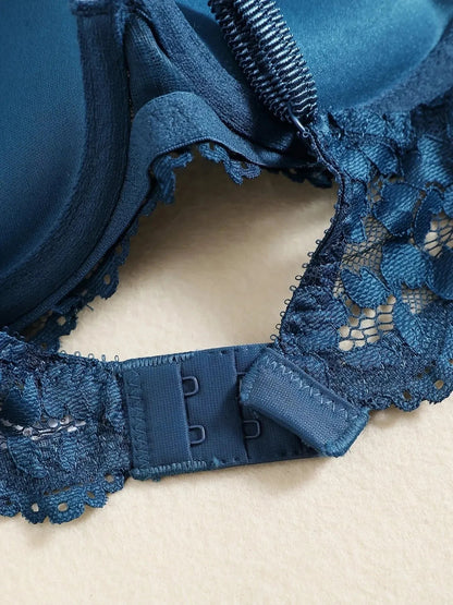 1 Set Elegant Erotic Lace Embroidery Breathable Fabric Lingeries : Push-Up Bra, Low Waist Sheer Panty - Ultimate Valentine's Day luvshop24