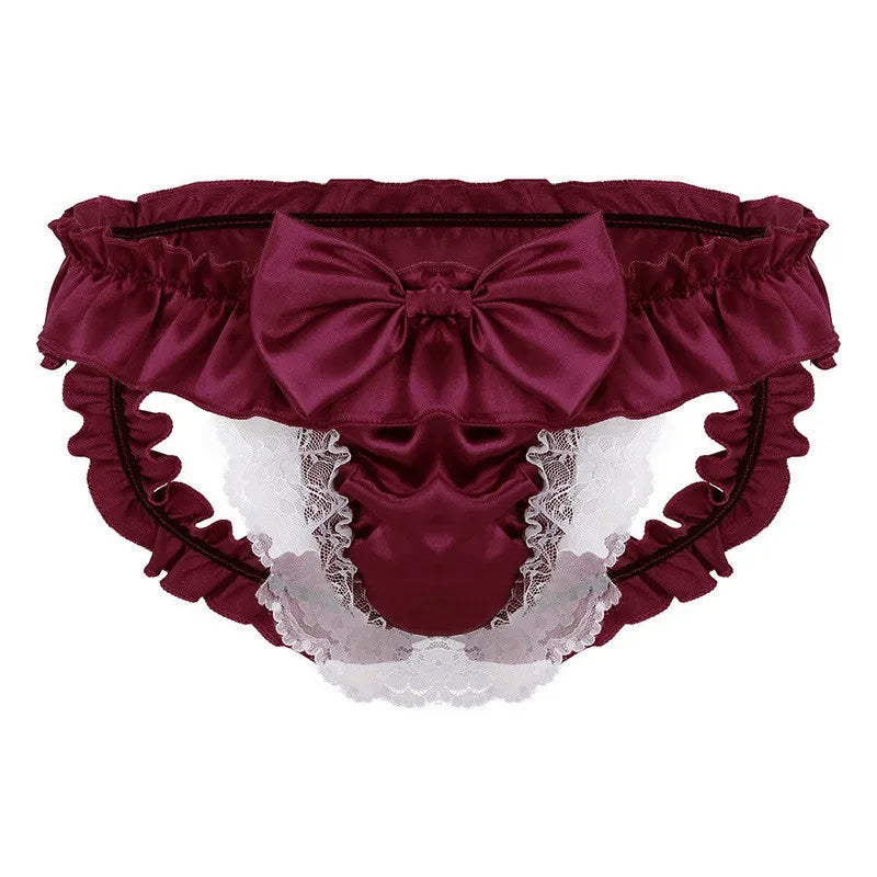 Men Sissy Bow-knot See-through Panties Satin Bikini G-String Thong Briefs Uniform Temptation Sexy Smooth Underwear Sleepwear luvshop24