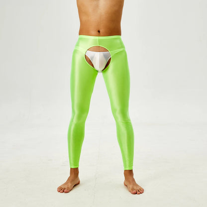 Glossy Crotchless Open Butt Leggings Mens Gays Erotic Nightwear Underpants High Waist Slim Fit Tights Underwear Baselayer Pants luvshop24