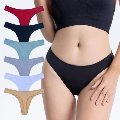 6pcs Cotton Women's Thongs Panties Sports Breathable Low Waist Underwear Lingerie Sexy Female Lady Solid Color G-String luvshop24