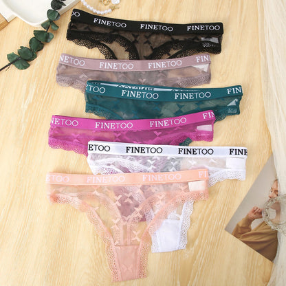 Clearance_6PCS/Set  Sexy G-String Thong Lace Women's Panties Low-Waist Female Underpants Mesh Perspective Briefs Lingerie_Contin luvshop24