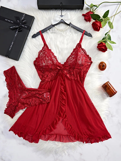 Women's Underwear Sexy Lingerie Set Erotic Bra Nightdress Sexy Lace Sleepwear Solid Slim Soft Dresses Erotic Sleepwear & Dresses luvshop24