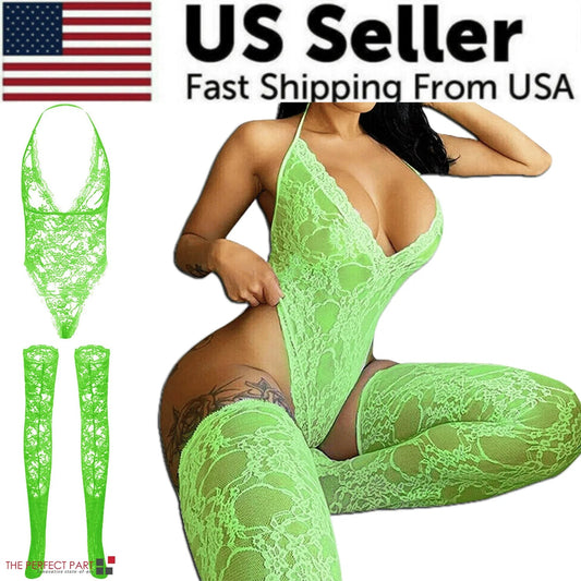 Women's Plus Size Sexy Lace Bodysuit Nightwear Babydoll Sleepwear Lingerie Dress luvshop24