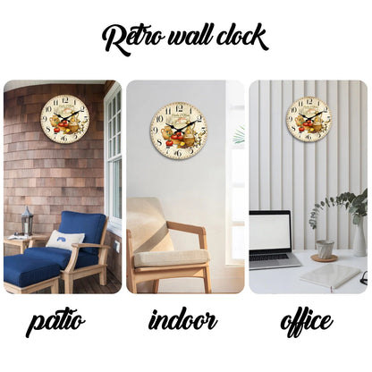 Retro Provence Olive Oil and Tomato Pattern Wooden Wall Clock Living Room Bedroom Kitchen Home Decoration Wall Clock Silent Quartz Clock Holiday Gift 10 Inches 12 Inches 14 Inches 16inch (Without Batteries) luvshop24