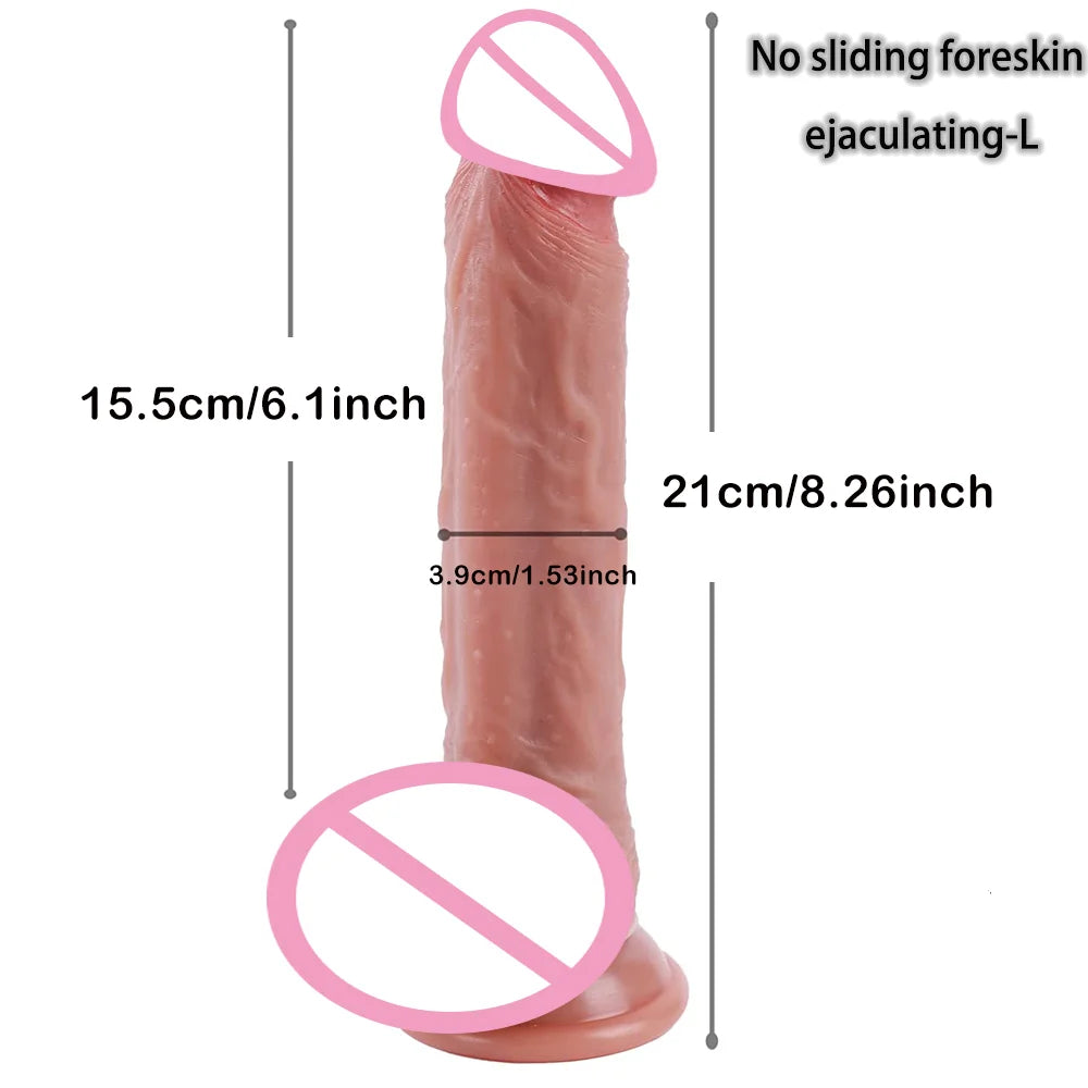 2 in1 Super Realistic Dildo Penis Sliding Foreskin+Ejaculating Big Dick Penetration Anal Female Masturbation Sexy Adult Sex toys luvshop24