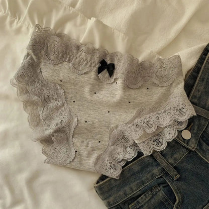 3Pcs Lingerie Dot Lace Bowknot Panties Sweet Mid Waist Seamless Briefs Cotton Crotch Underpants Underwear for Women Lady luvshop24