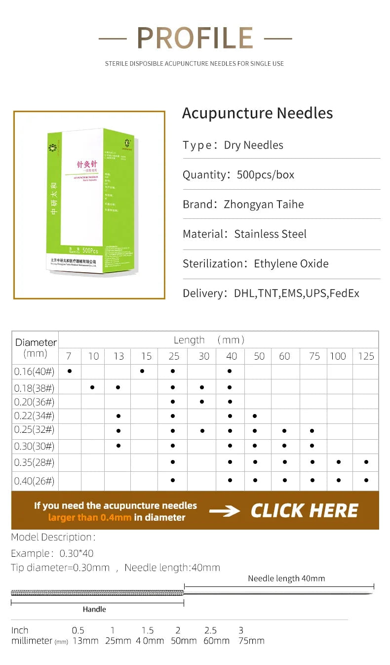 ZHONGYAN TAIHE 500/BOX Acupuncture Needles Sharp Disposable Sterile Beauty Massage Needle Acupuncture with Tube 5 Years Validity luvshop24