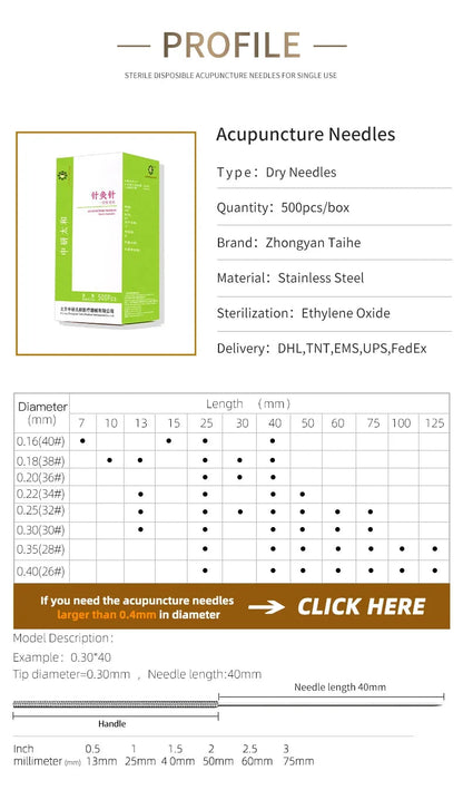ZHONGYAN TAIHE 500/BOX Acupuncture Needles Sharp Disposable Sterile Beauty Massage Needle Acupuncture with Tube 5 Years Validity luvshop24