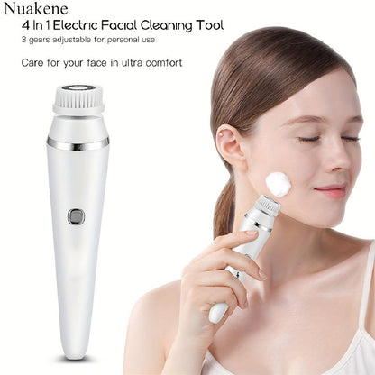 Nuakene 4-in-1 Rechargeable Electric Facial Cleansing Brush - Soft Bristle Brush, Silicone Facial Cleaner, Facial Massager, Rotating Base, Gentle Exfoliator, Deep Cleaning, Holiday Gift for Women luvshop24