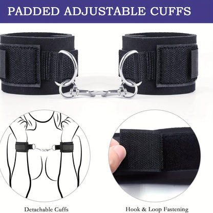 2pcs BDSM Adjustable Handcuffs and Thigh Bondage Straps, Soft Padding, Sturdy Metal Buckle, Detachable Loop Fastening, Comfortable Restraint Set for Couples luvshop24