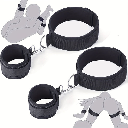 2pcs BDSM Adjustable Handcuffs and Thigh Bondage Straps, Soft Padding, Sturdy Metal Buckle, Detachable Loop Fastening, Comfortable Restraint Set for Couples luvshop24