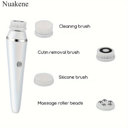 Nuakene 4-in-1 Rechargeable Electric Facial Cleansing Brush - Soft Bristle Brush, Silicone Facial Cleaner, Facial Massager, Rotating Base, Gentle Exfoliator, Deep Cleaning, Holiday Gift for Women luvshop24