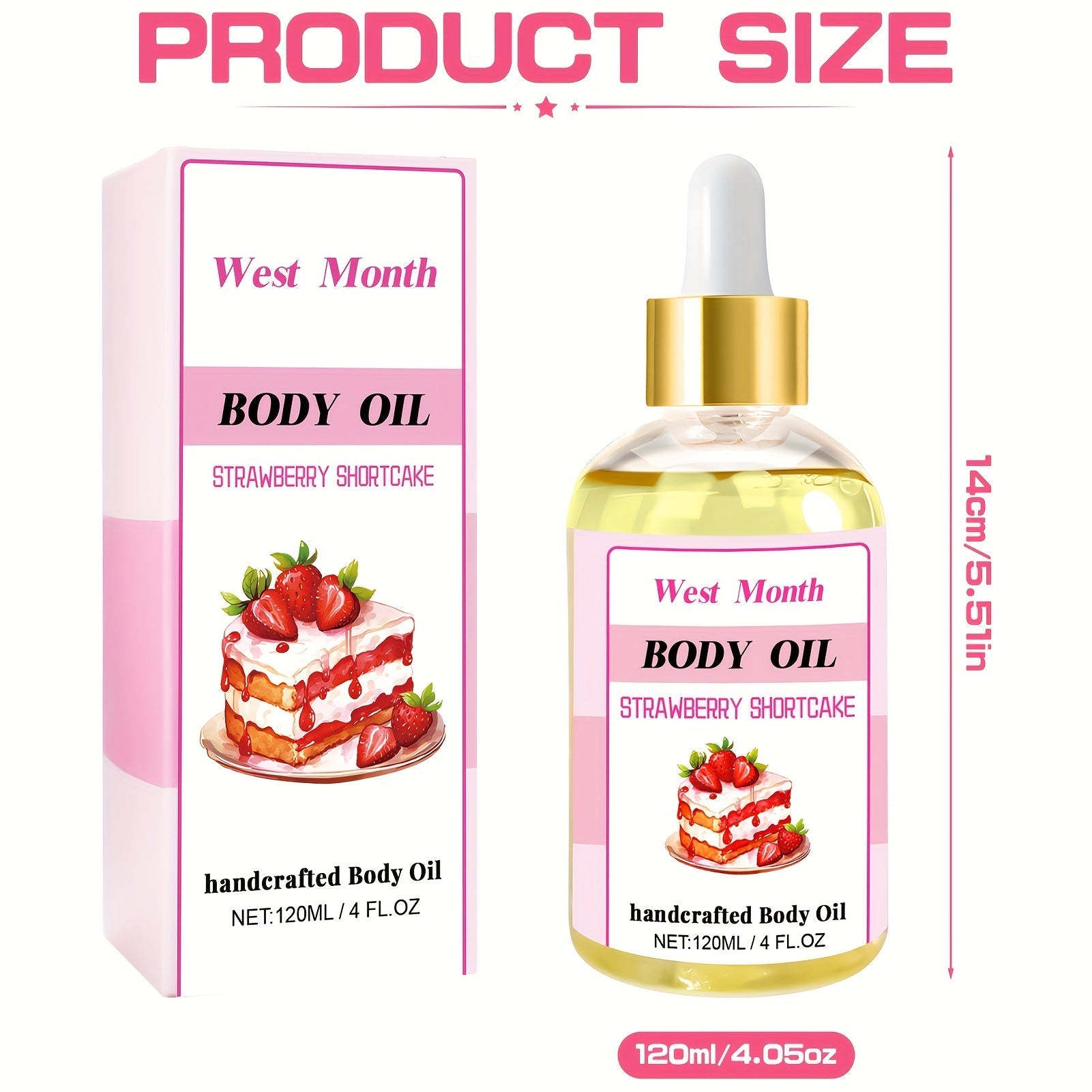 120ml/4.05 Fl.Oz, Body Juice Strawberry Shortcake Scented Massage Oil, With Strawberry Extract, Jojoba, Coconut, Avocado & Olive Oils, Hydrating Body Oil luvshop24