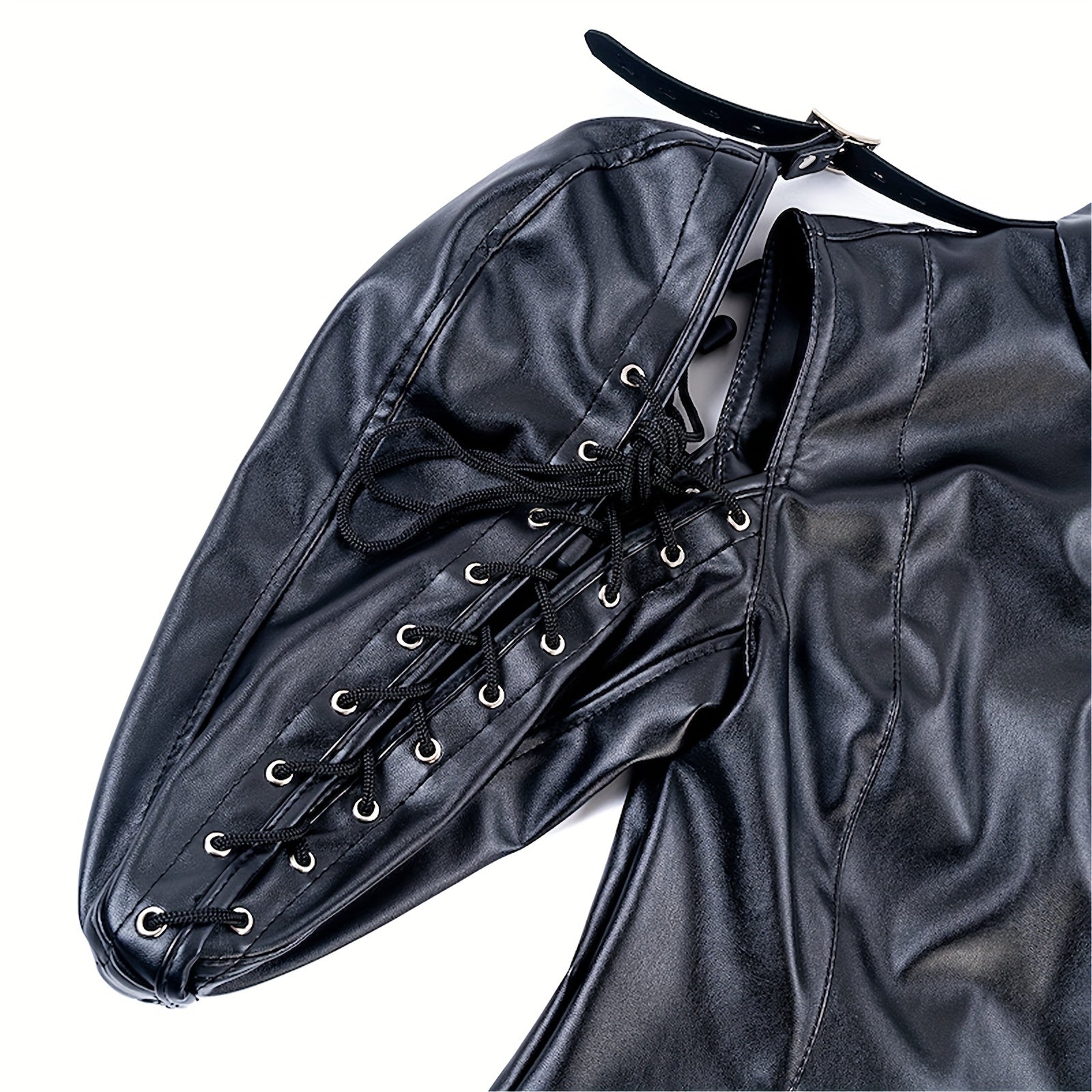 [Leather Bondage Coat] Halloween Leather Bondage Coat - Fully Clothed Arms Lace-up Straitjacket Shackle SM Role Play Costume luvshop24