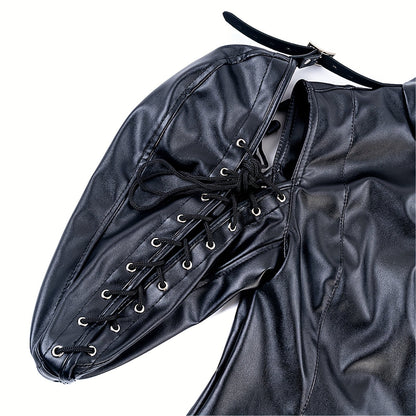 [Leather Bondage Coat] Halloween Leather Bondage Coat - Fully Clothed Arms Lace-up Straitjacket Shackle SM Role Play Costume luvshop24