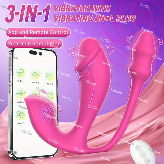 Dildo - Wearable Vibrator Dildo with Anal Plug, APP Remote Control Vibrator with 6x6x6 Vibration Modes, Butterfly Wearable Panty Clitoral Vibrator, G Spot Vibrator for Women and Couple Adult Games luvshop24