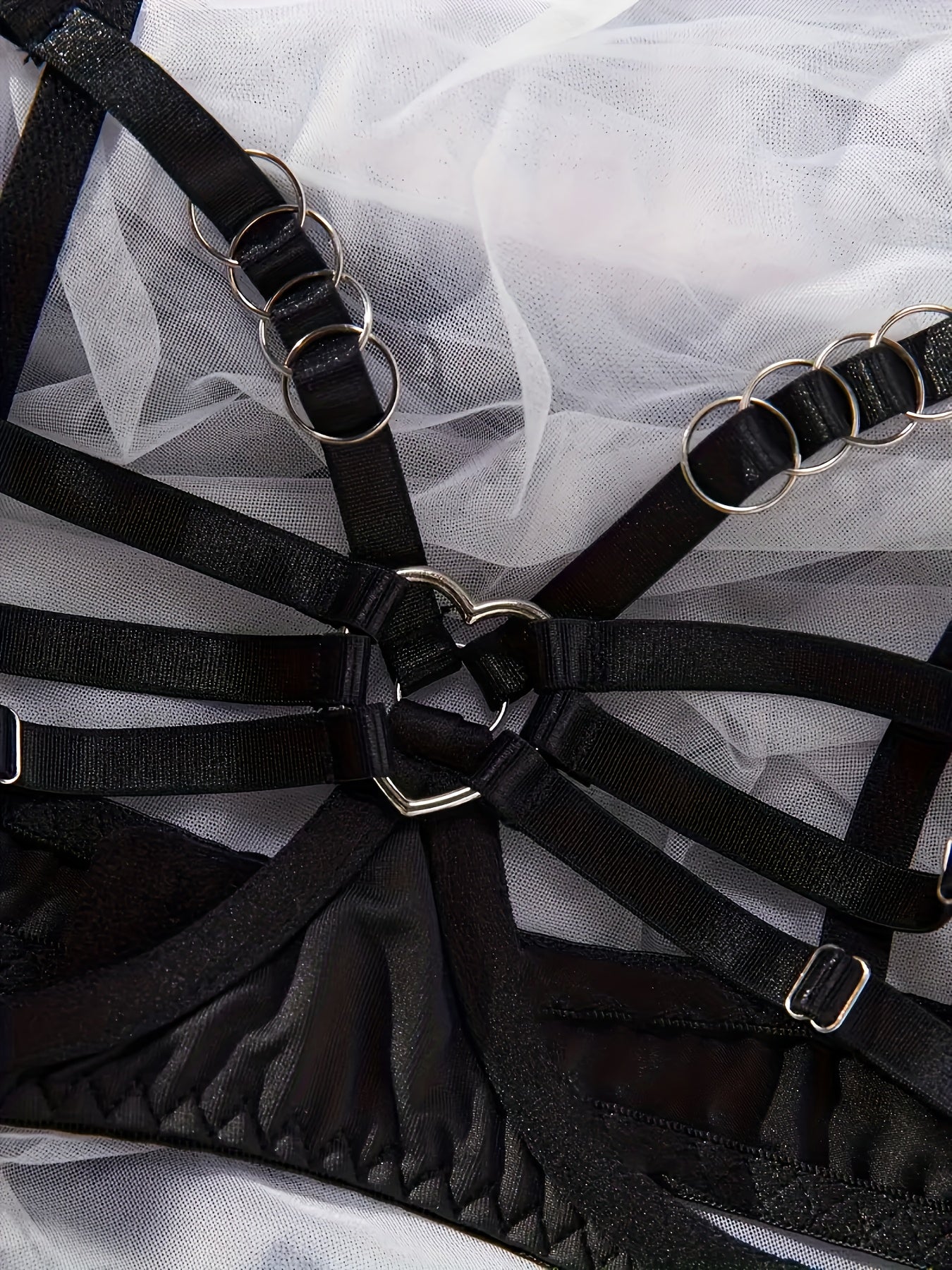 [Lace Up Rabbit Girl Lingerie] Rabbit Girl Erotic Lace Up Lingerie Set, Hollow Ring Linked Bra And Plush Ball Decoration Thong And Garter Belt, Women's Sexy Lingerie And Underwear luvshop24