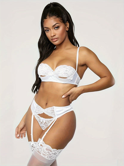 Women Sexy Lingerie Sleepwear, Open Cup Bra High Waist G-String Sets, Lace Erotic Babydoll Nightwear luvshop24