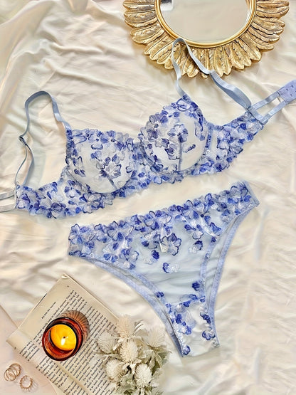 2pcs Sexy Lingerie Autumn Hot Selling French Flower Embroidery Perspective Multi-color Erotic Suit for Women luvshop24