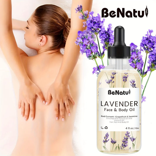 BeNatu 1 Bottle Body Massage Oil Lavender Body Oil -4.06 oz Lavender Body Oil - Moisturizing Skin Essential Oil - Contains Lavender Extract, Olive Oil - All Light Beige Types luvshop24