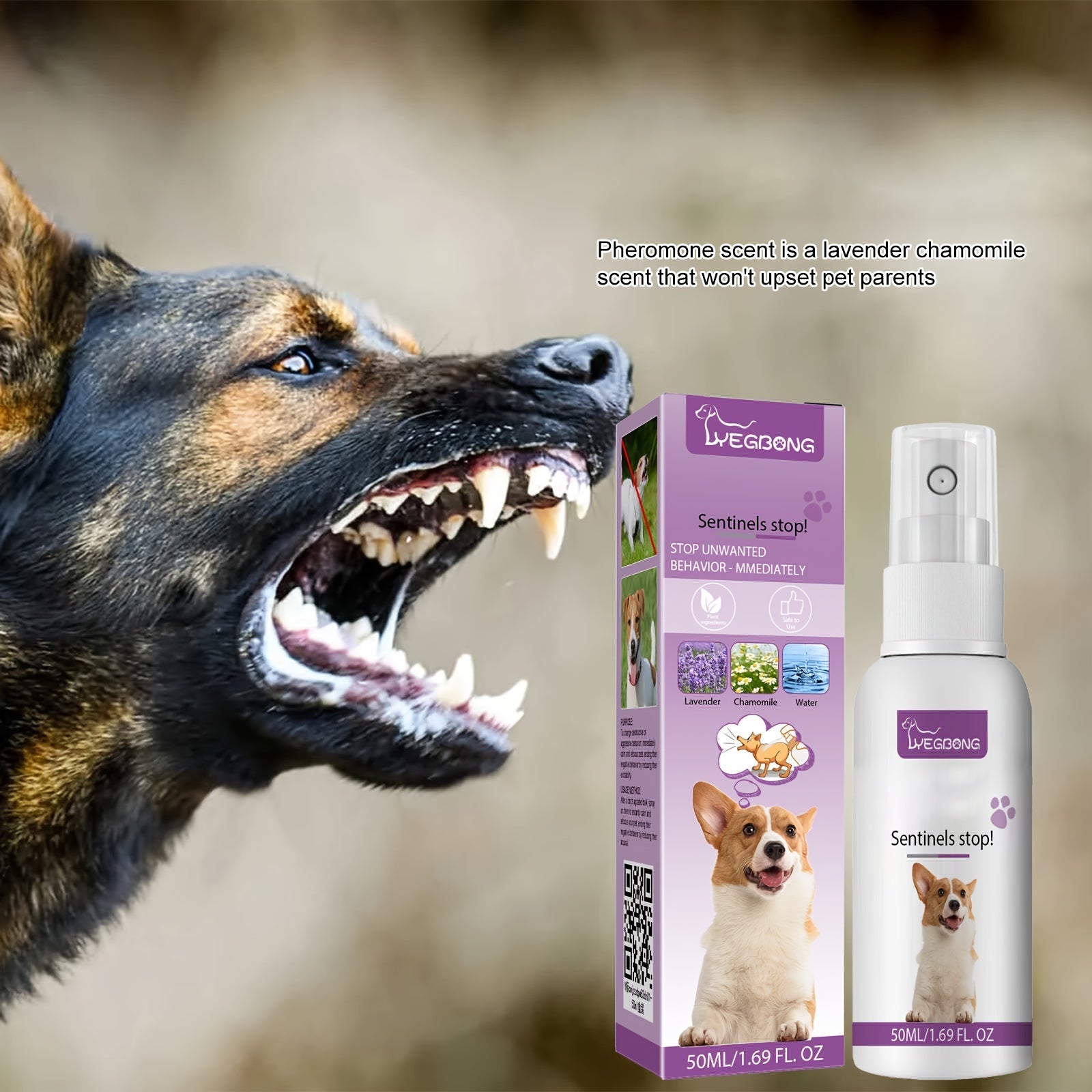 1x Pet Calming Spray 1.69oz - Noise Reduction with Chamomile & Lavender, Soothing Essential Oils for Dogs, Plastic Bottle, Uncharged, Water-Based Formula for Anxiety Relief & Focus Enhancement, Without Battery luvshop24